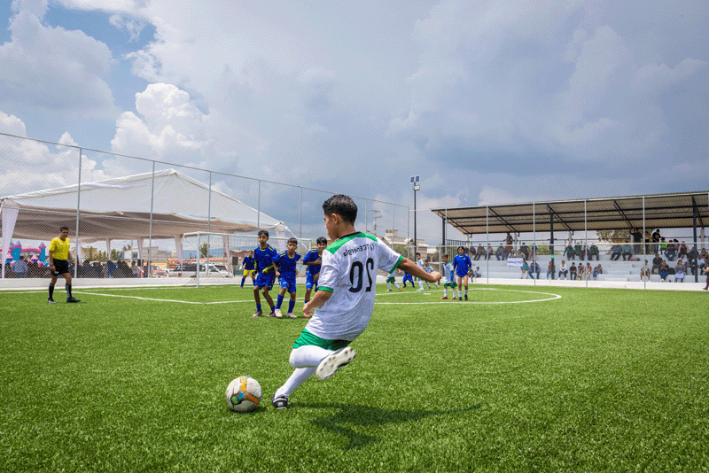 The new Cazadero pitch has bleachers for 370 people, synthetic grass, bathrooms, and locker rooms.